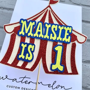 Circus Tent Cake Topper Glitter Card Personalised Any Name / Age Circus Theme image 5