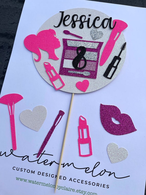 Make up Theme Cake Topper- Personalised - Any name and age - with Cupcake Toppers