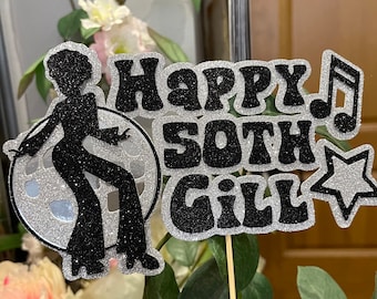 Personalized Disco Ball Cake Topper: Glitter Birthday Party Decor