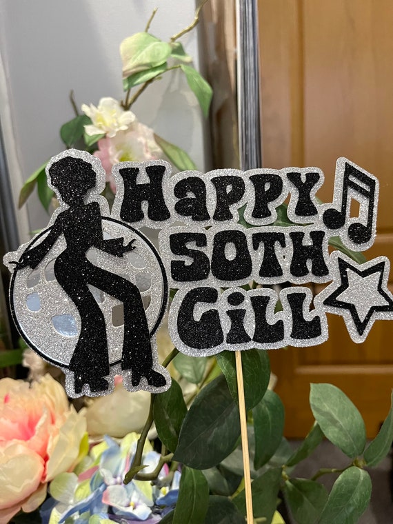 Disco Dancer Glitter Cake Topper Personalised ANY NAME/AGE - Disco Theme - Birthday- Disco Ball