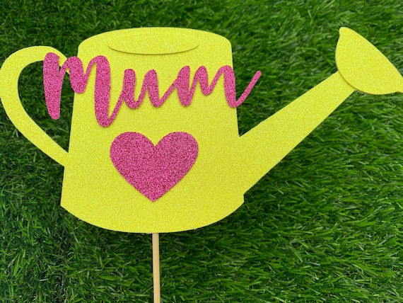 Watering Can Cake Topper - Personalised ANY NAME Glitter Birthday - Mother’s Day