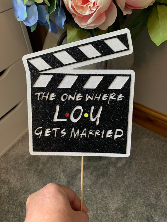 Personalised Wedding theme/ Hen Clapperboard Style Glitter Cake Topper- Any Name  - TV show - Hen party - Wedding - gets married