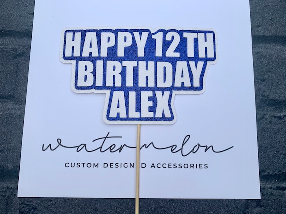 Personalised Glitter Cake Topper - HAPPY BIRTHDAY- Any Name / Age