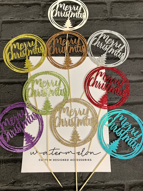 Merry Christmas Glitter Cake Topper Circle Frame