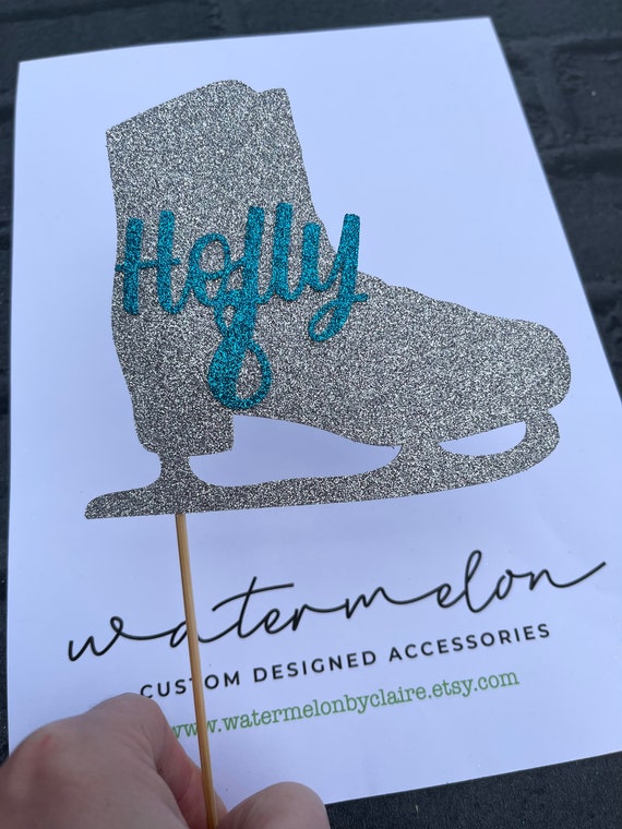 Ice Skate Personalised Glitter Cake Topper - Skating - Birthday