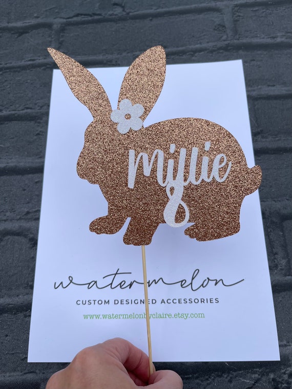 Personalised Rabbit Glitter Cake Topper  - Birthday - Rabbit - Bunny