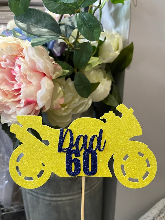 Motorbike Cake Topper YELLOW - Birthday - Personalised - Superbike - Racing - Biker