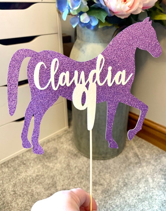 Personalised Horse Glitter Cake Topper -  Birthday