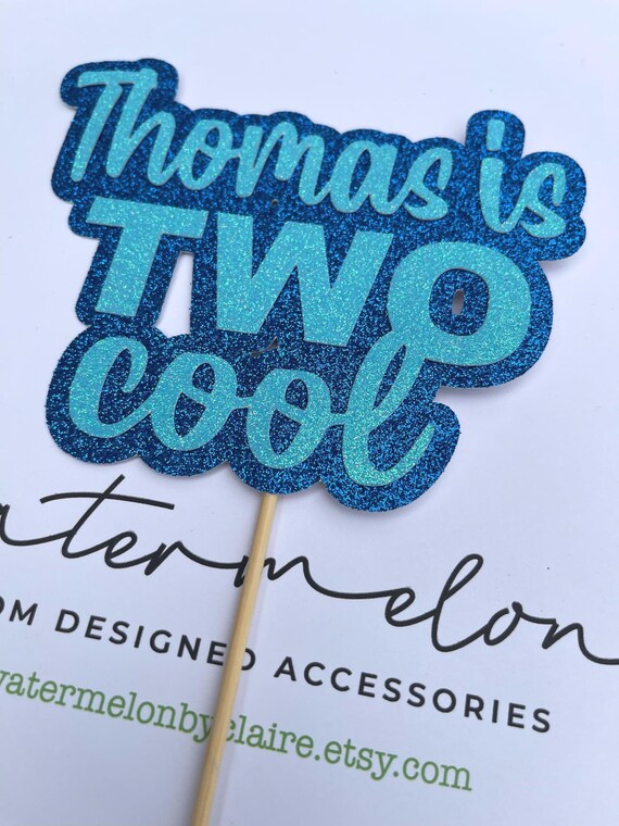 Two Cool Personalised Glitter Cake Topper - Any name - Birthday cake topper