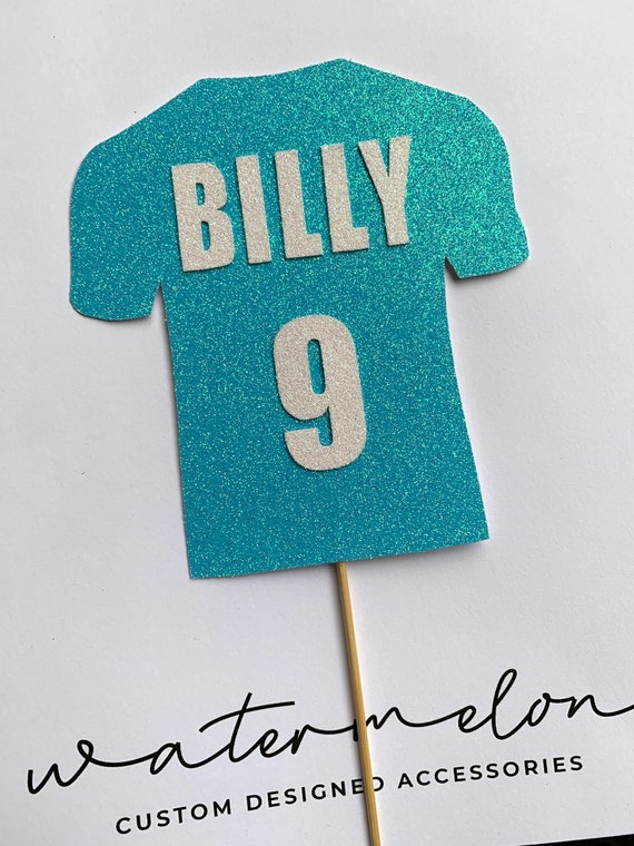 Football Shirt Cake Topper - Personalised- Light Blue-  ANY NAME / AGE - Birthday - Anniversary- Light blue / White text