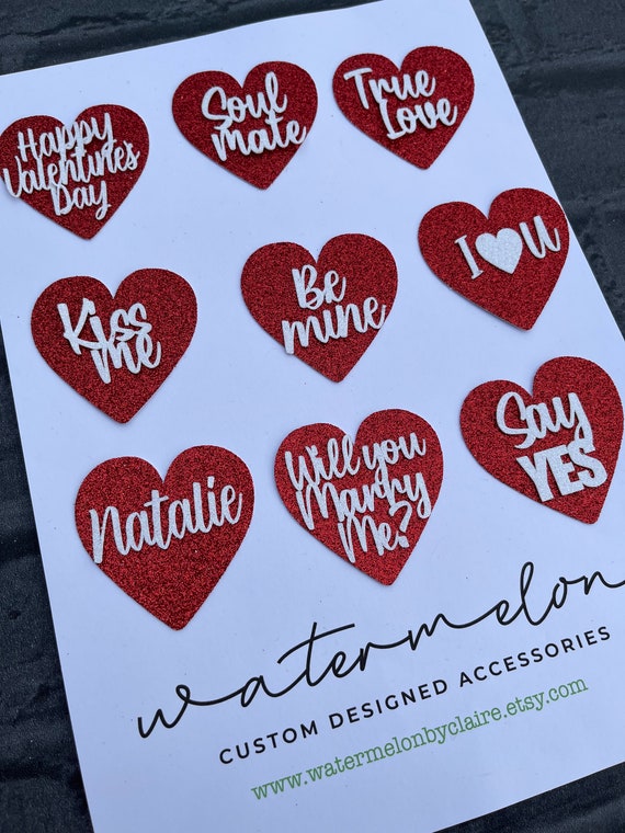 Valentines Heart Cupcake Toppers with phrases - Valentine's Day - Wedding - Galentine - Proposal - Anniversary - Engagement
