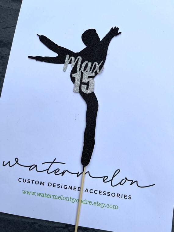 Figure Skater Male Ice Skating Glitter Cake Topper Personalised ANY NAME/AGE - Skating Theme - Birthday