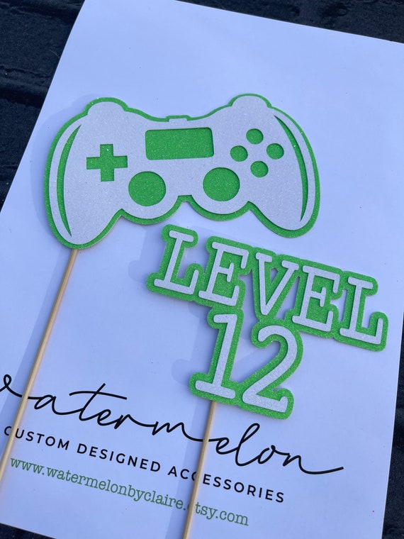 Gamer Level Themed Birthday Cake Topper Set - Games controller with separate LEVEL topper as in photos.