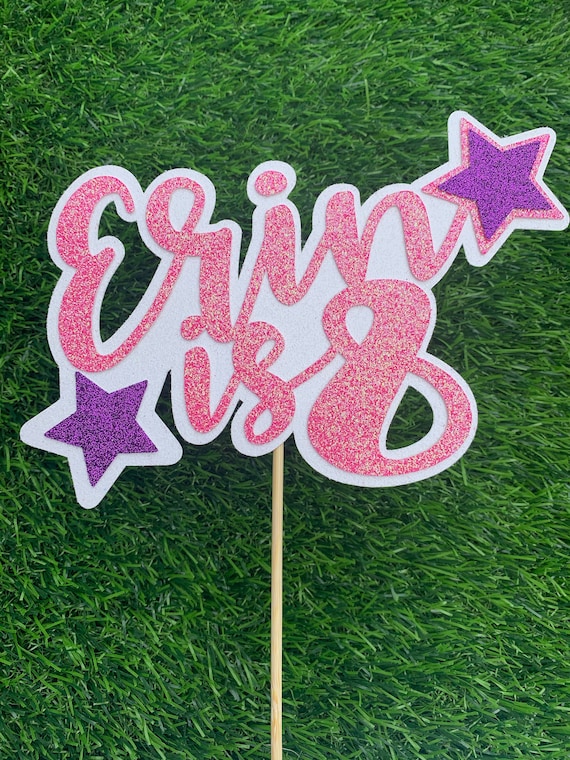 Personalised Birthday Glitter Cake Topper, Deluxe Double Layer Glitter with STAR decorations