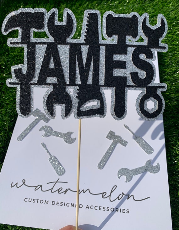 Tools Cake Topper Personalised Double Layer Glitter ANY NAME