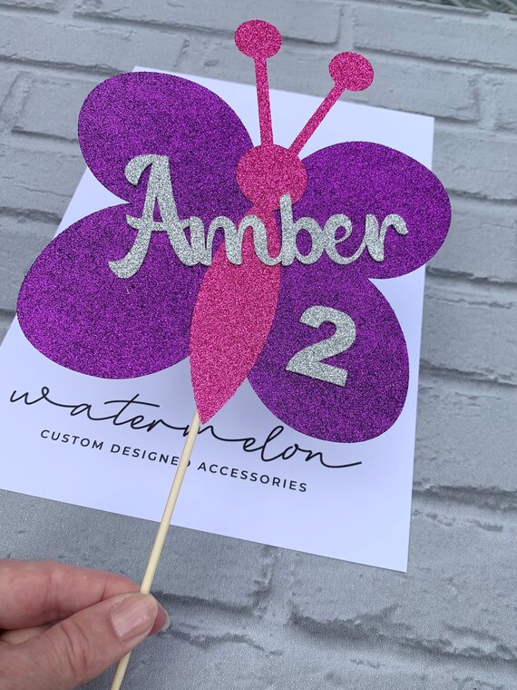 Butterfly Glitter Cake Topper - Personalised ANY NAME / AGE