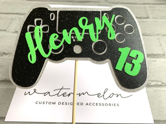 Personalised Gaming Controller Cake Topper, Deluxe Double Layer Games Control Glitter ANY NAME / AGE