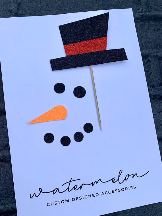 Snowman Glitter Cake Topper Set - Hat, Eyes, Orange Nose and mouth