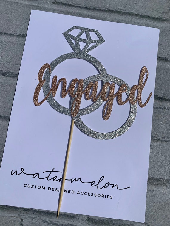 Engagement Rings Cake Topper in SILVER & ROSE GOLD Glitter