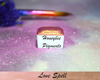 Incantesimo d'amore / Pittura ad acquerello rosa oro scintillante fatta a mano / Pigmenti Honeybee / Inchiostro per calligrafia / Scrittura a mano / Acquerello
