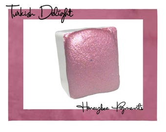 Turkish Delight | Rich Plum Shimmer Watercolour Half Pan | Limited Edition Handmade Paint | Honeybee Pigments