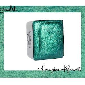 Lancelot | Handmade Metallic Green Shimmer Watercolour paint | Honeybee Pigments | Calligraphy Ink | Hand Lettering | Aquarelle