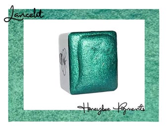 Lancelot / Pintura de acuarela verde metálico brillante hecha a mano / Pigmentos de abeja / Tinta de caligrafía / Rotulación a mano / Aquarelle