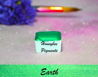Earth | Green Shimmer Watercolour paint | Honeybee Pigments | Calligraphy Ink | Hand Lettering | Artist supplies | Handmade Watercolor