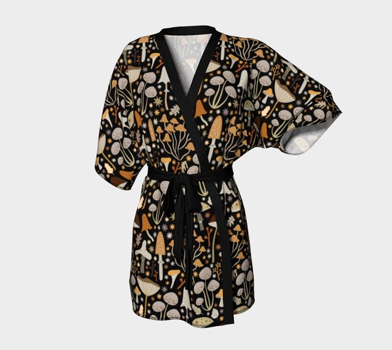 Mushroom Kimono Silk Robe Cottagecore Clothing Witchy Robe - Etsy