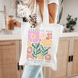 Christian tote bag Church bag Christian tote bags Christian merch Bible tote Wildflower tote bag Jesus tote Bible bag Boho christian bag