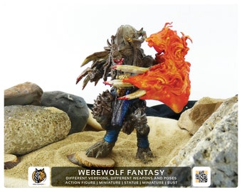 Werewolf, fantasy miniature, werewolf for RPGs, fantasy action figure, fantasy werewolves, custom miniature, resin, dungeons and dragons