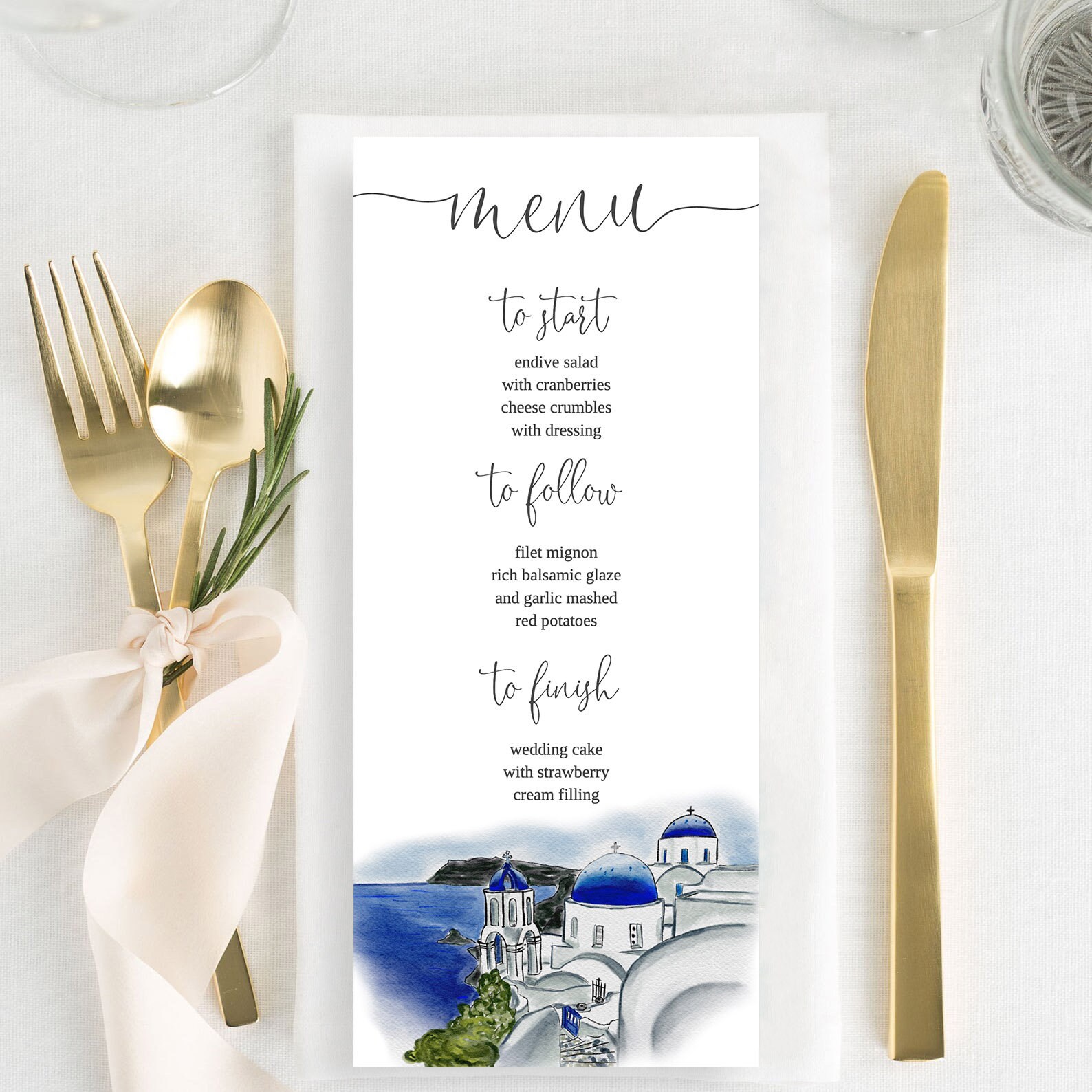 Santorini Wedding Menu Card Greece menu template Instant | Etsy