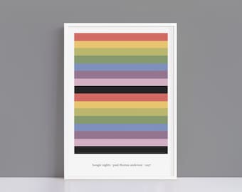 Boogie Nights minimalist colour palette print | A4 and A3 alternative movie poster | Polaroid Style