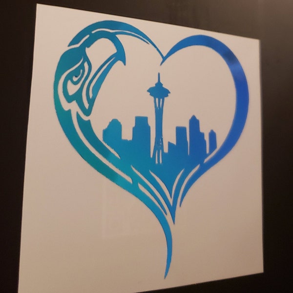 Holographic Seattle Seahawks Heart Decal