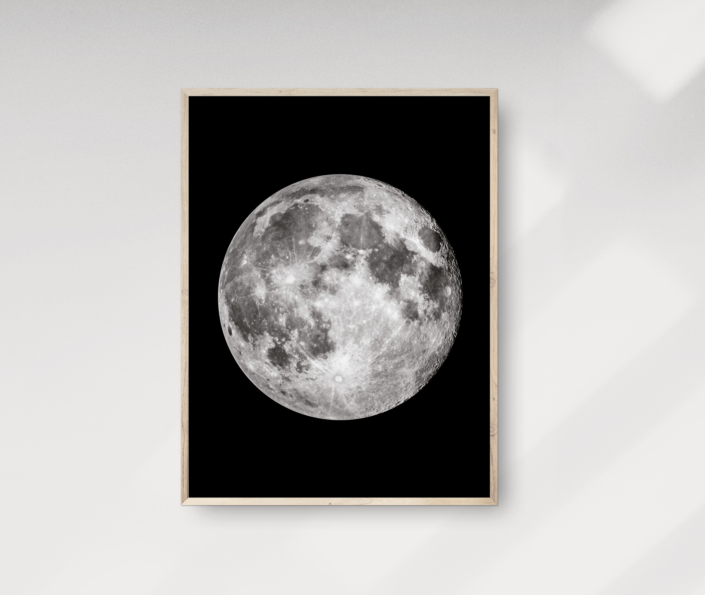 Black and White Full Moon Wall Art, Lunar Moon Print, La Luna Print