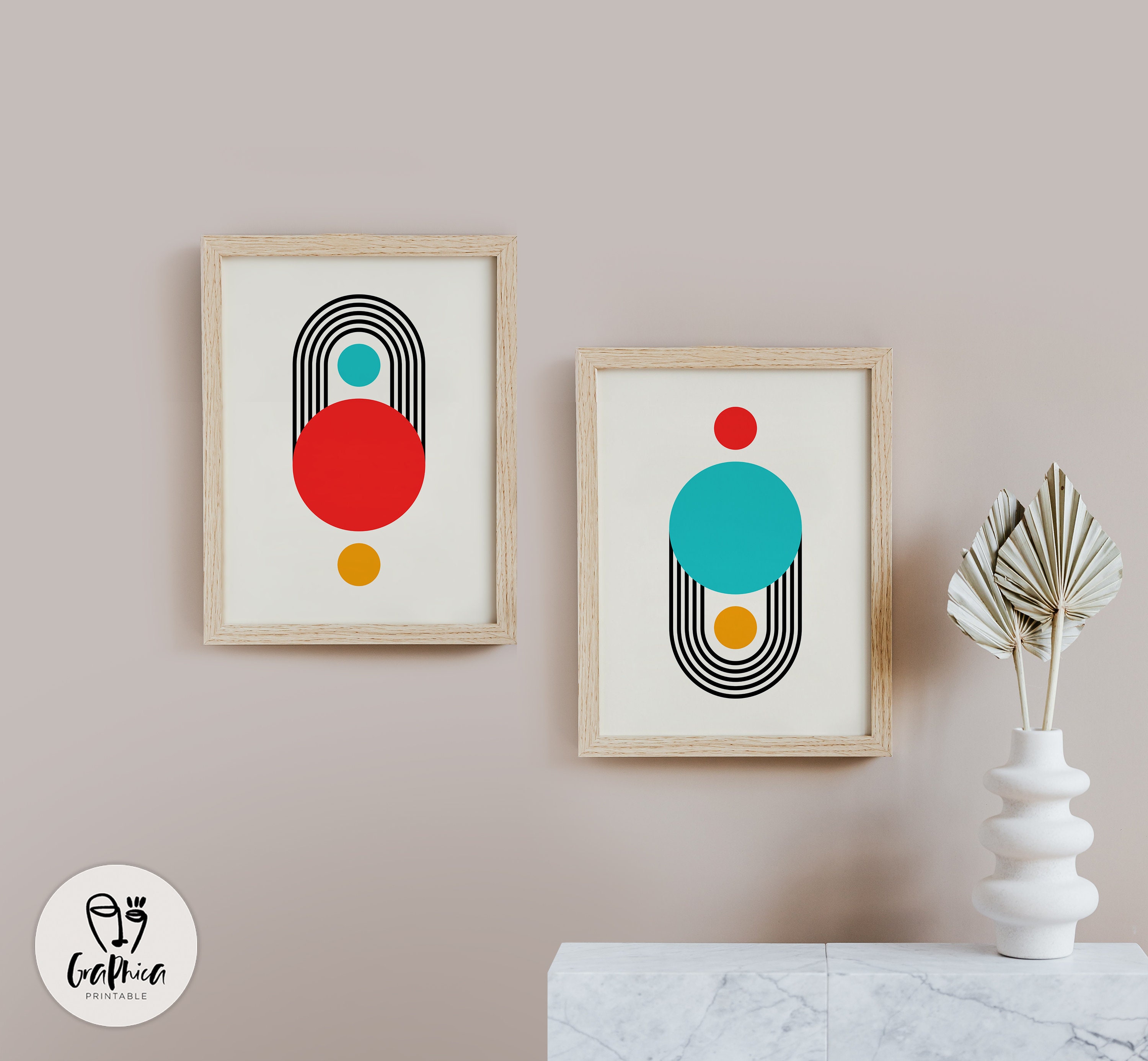Mid Century Wall Art, Minimalist Geometric Poster, Modern Abstract ...