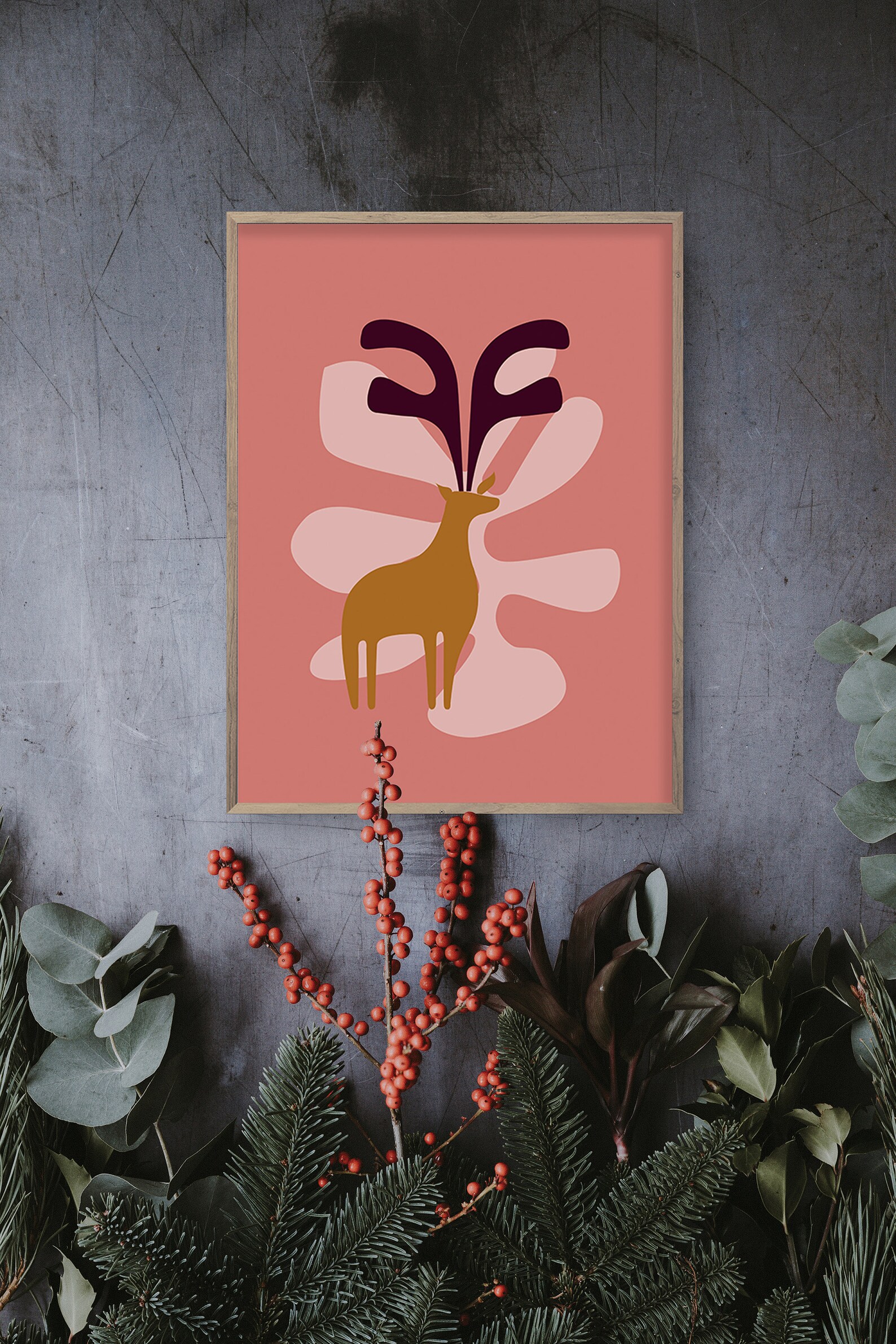 Buy Boho Reindeers Christmas Wall Art, Xmas Holiday Print, Christmas