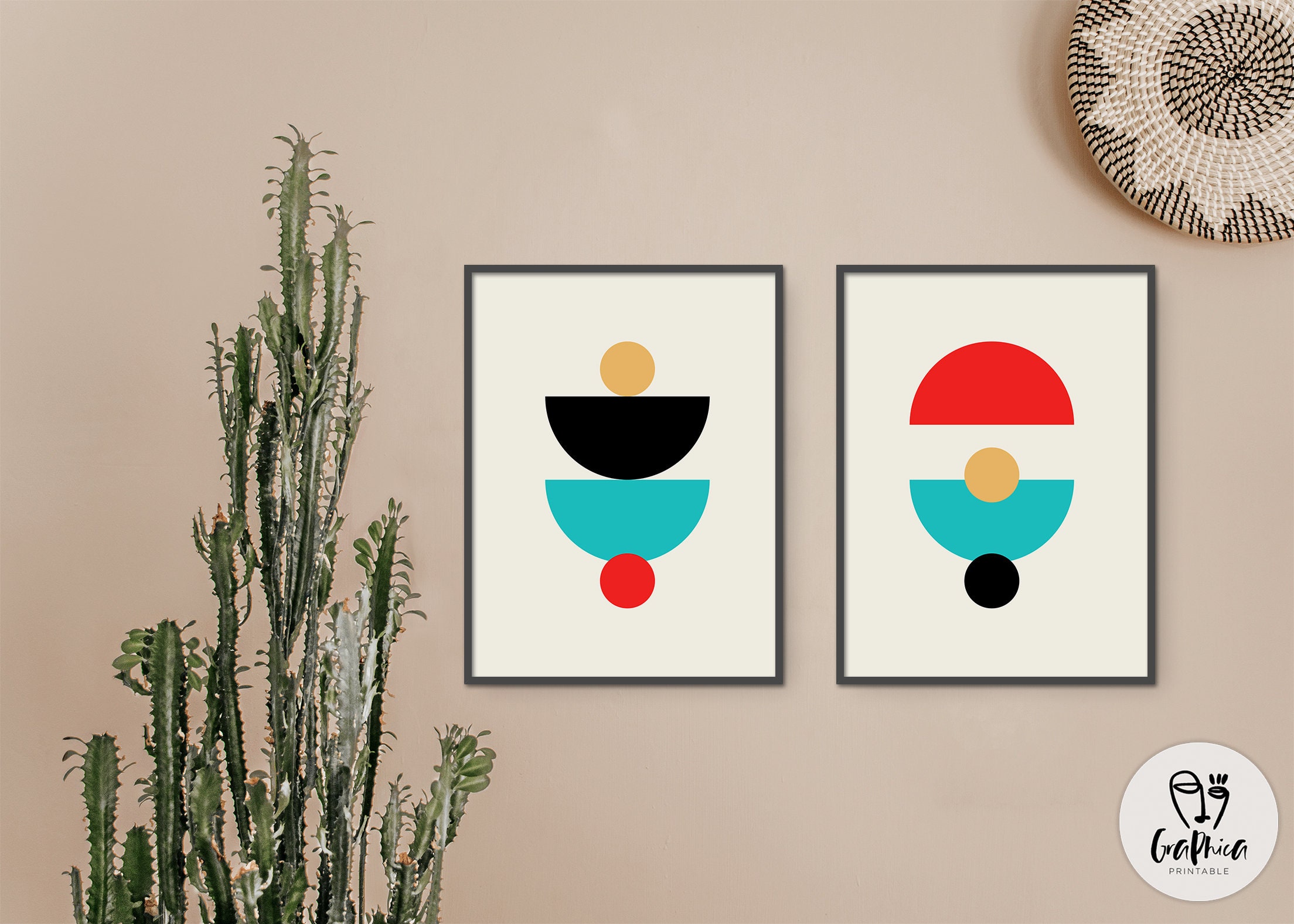 Mid Century Wall Art Minimalist Geometric Poster Modern - Etsy