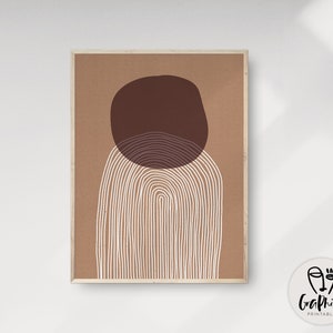 Abstract Line Art, Minimalist Line Drawing, Boho Wall Art, Modern Printable, Minimal Poster, Contemporary Artwork, Beige, Brown, White Print