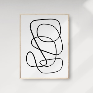 Dibujo abstracto de arte lineal de garabatos, póster minimalista de línea moderna, impresión en blanco y negro, obras de arte contemporáneas, arte de pared nórdico, ideas de regalos