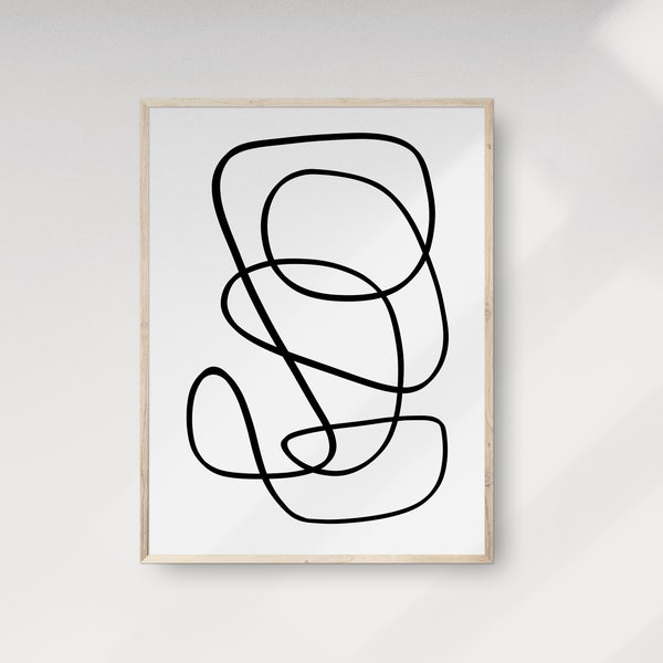 Abstract Scribble Line Art Drawing, Minimalist Modern Line Poster, Black and White Print, Contemporary Artwork, Nordic Wall Art, Gift Ideas