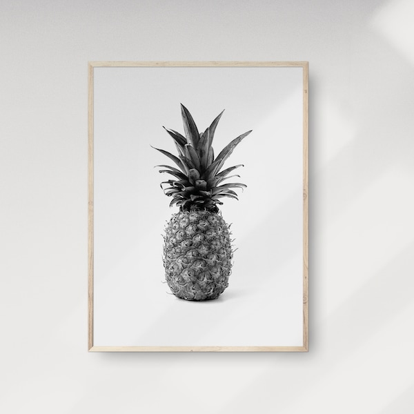 Pineapple Photography Wall Art, Contemporary Photography Poster, Tropical Fruit Print, Kitchen Wall Decor, Black and White Photo, House Gift