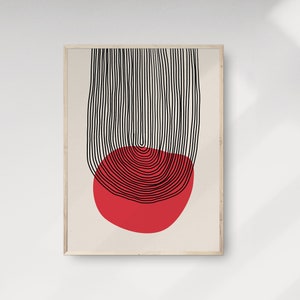 Abstract Line Art, Minimalist Line Drawing, Boho Wall Art, Modern Printable, Minimal Poster, Contemporary Artwork, Black, Beige, Red Print