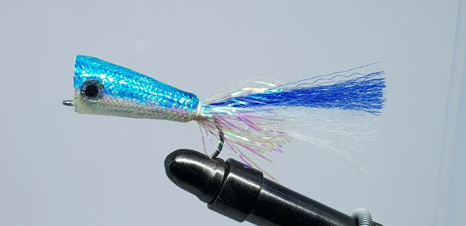 2QTY PEARLY POPPER Blue White Fly Fishing Flies 