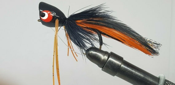 2QTY HARD POPPER BLACK /& ORANGE Fly Fishing Flies size 2