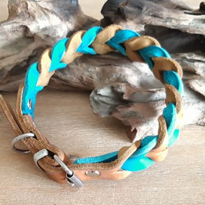 Fat leather collar braided multicolored stainless steel buckle or brass