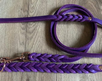 Collar and leash set made of fat leather for small/medium sized dogs Brass/stainless steel