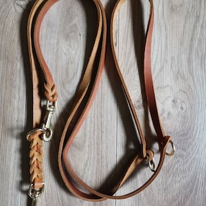 Fat leather leash 3-way adjustable 12 mm stainless steel carabiner leather leash leather dog leash