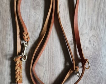 Fettleder Führleine 3fach verstellbar 12mm Messing / Edelstahl Lederleine leather dog leash