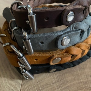 Fat leather collar braided medium/ large dogs 3 cm wide stainless steel brass braided leather dog collar leather collar